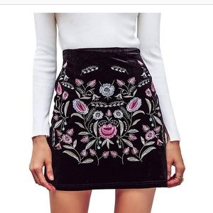 Above Knee suede black and white floral skirt